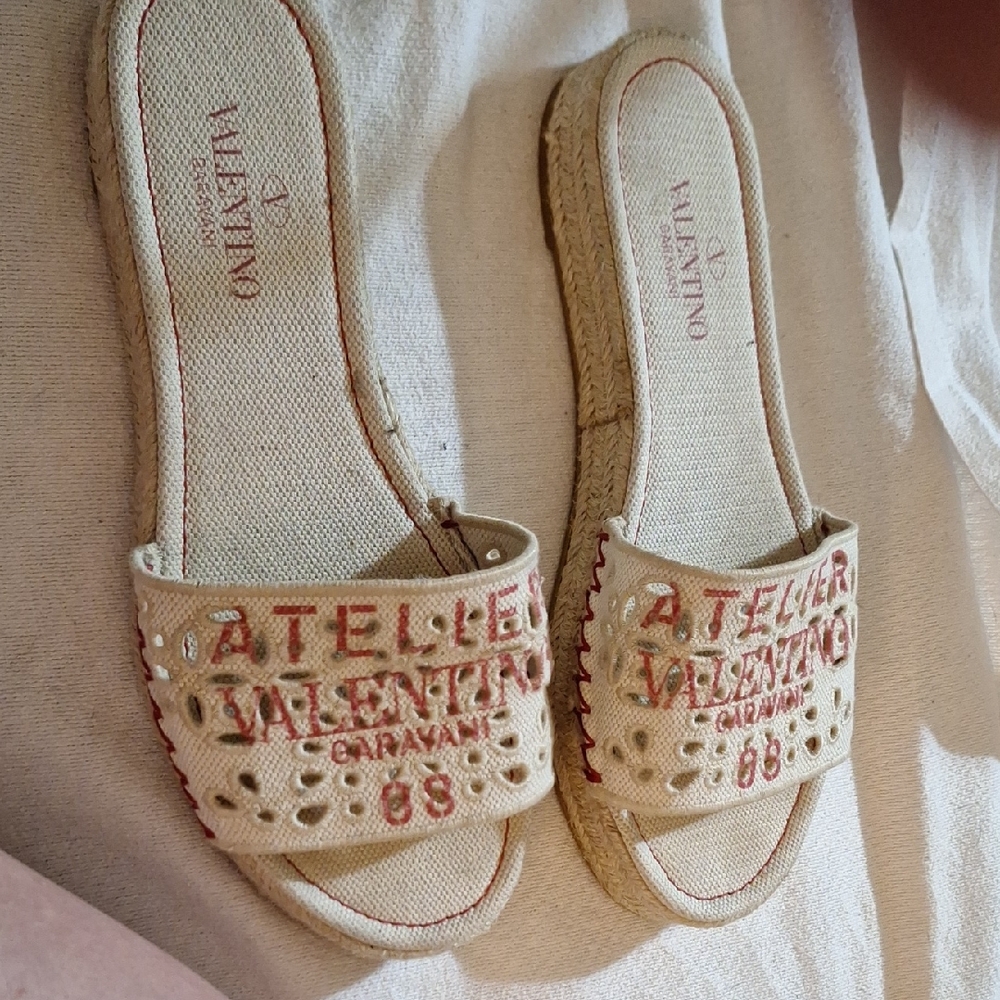 Valentino Beige and Red Espadrille Sandals